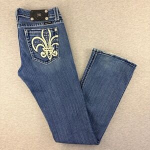 Miss Me Women's Blue Bootcut Jeans JP5021 Fleur De Lis 30